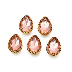 Темный Лосось Шить на горный хрусталь, прозрачные стеклянные стразы, с настройками железного зубца, граненые, слеза, темный лосось, 14.5x10.5x5.5 мм, отверстие : 1 мм