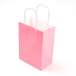 Pink Pure Color Kraft Paper Bags, Gift Bags, Shopping Bags, with Paper Twine Handles, Rectangle, Pink, 15x11x6cm