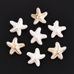 Кремово-белый Абс пластиковые жемчужные бисера, морская звезда, с золотой порошок, кремово-белые, 18x19x9 мм, отверстие : 1.6~1.8 мм, Около 649 шт / 500 г