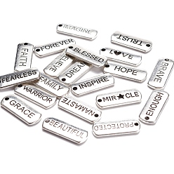 Античное Серебро Подвесные подвесные подвески из тибетского сплава, прямоугольник со словами, без кадмия и без свинца, античное серебро, 8x21x2 мм, отверстие : 2 мм, около 3 шт / вид, 60 шт / комплект