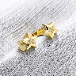 Настоящее золото 18K Регулируемые манжеты-кольца из латуни с микропаве из кубического циркония для женщин, звезда, без кадмия и без свинца, реальный 18 k позолоченный, 10 мм, внутренний диаметр: американский размер 7(17.3мм)