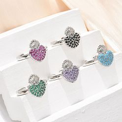 (52) Непрозрачная лаванда Кольца-манжеты из латуни с микропаве из кубического циркония для женщин, без кадмия и без свинца, стойки покрытие, платина, разноцветные, размер США 6 1/4 (16.7 мм)