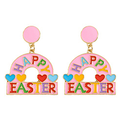 Разноцветный Серьги-гвоздики с эмалью из цинкового сплава, шляпа со словом «Счастливой Пасхи», золотые, красочный, 54x41 мм