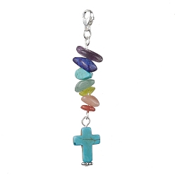 Cross Décorations en pendentif turquoise synthétique, avec les accessoires en alliage, croix, 73.5mm