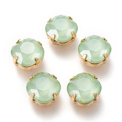 Перидот Шить на горный хрусталь, стиль мокко, стекло горный хрусталь, с золотыми тонами латунных зубьев, аксессуары для одежды, квадратный, перидот, 11.5x11.5x6.5 мм, отверстие : 1 мм, длина диагонали: 11 мм