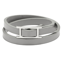 Gray Adjustable Imitation Leather Double Wrap Bracelets, with Alloy Magnetic Clasps, Gray, 15.15 inch(38.5cm), 7mm