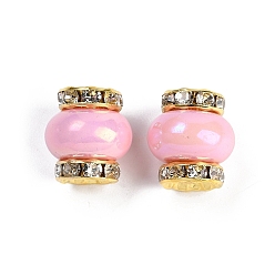 Бледно-Розовый Бусины из смолы с латунными стразами рондель, в форме фонаря, для браслетов, , декор ручки, без кадмия и без свинца, розовый жемчуг, 14.5x13.5 мм, отверстие : 3.5 мм