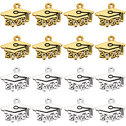 Античный Серебрянный & Античный Золотой 100шт. 2 цвета, выпускной сезон, тибетский стиль, подвески из цинкового сплава, шляпа с 2026, старинное серебро и античный золотой, 15x17.5x1 мм, отверстие : 1.6 мм, 50 шт / цвет