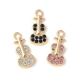 (52) Непрозрачная лаванда Подвески из сплава и страза, стойки покрытие, без кадмия, без никеля и без свинца, скрипка, золотые, разноцветные, 18x8.5x2.5 мм, отверстие : 1.8 мм
