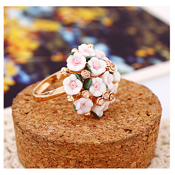 Белый Кольца для женщин из сплава со стразами, ручной работы фарфора цветок, золотые, белые, 18 мм