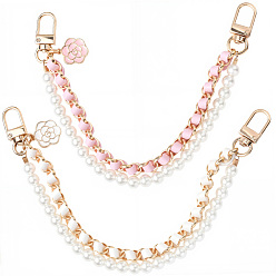 (52) Непрозрачная лаванда 2 шт. 2 цветные ремешки для телефонов с цветочным принтом из сплава, с пластиковой жемчужины, золотой свет, разноцветные, 264x15 мм, 1 шт / цвет