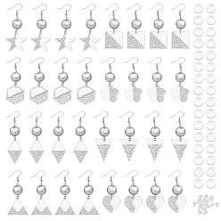 Нержавеющая Сталь Цвет 16 пары 8 стили пустые стеклянные серьги с куполом, ромб, цветок, шестиугольник и треугольник 304 серьги-подвески из нержавеющей стали для женщин, цвет нержавеющей стали, 56~69 мм, штифты : 0.6 мм, 2 пары / стиль