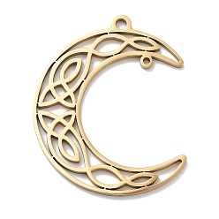 Золотой 304 подвески из нержавеющей стали, лазерная резка, луна с узлом амулет, золотые, 34.5x28x1 мм, отверстие : 2 мм