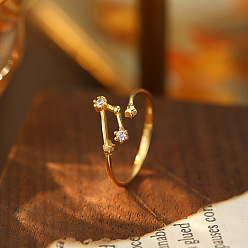 Овен 925 Кольца-манжеты из стерлингового серебра с микропаве из прозрачных кубических цирконий, золотые, Овен, внутренний диаметр: регулируемый