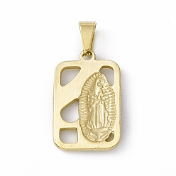 Golden Vacuum Plating 304 Stainless Steel Pendants, with Crystal Rhinestone, Rectangle with Virgin Mary, Golden, 24x15x2.5mm, Hole: 6.5x3mm