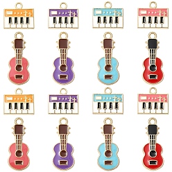 Mixed Color 20Pcs 2 Styles Eco-Friendly Zinc Alloy Pendants, with Enamel, Cadmium Free & Nickel Free & Lead Free, Guitar/Piano Shape, Light Gold, Mixed Color, 13~23x9~14x2mm, Hole: 2mm, 10pcs/style