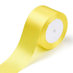 Yellow Single Face Satin Ribbon, Polyester Ribbon, Yellow, 2 inch(50mm), about 25yards/roll(22.86m/roll), 100yards/group(91.44m/group), 4rolls/group