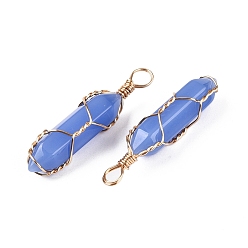 Васильковый Подвески lampwork, формы пуль, обмотанных медной проволокой, граненые, золотые, васильковый, 43x10.5x11.5 мм, отверстие : 4~5x5.5 мм