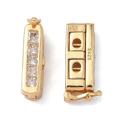 Настоящее золото 18K 925 Застежки-твистеры из стерлингового серебра с кубическим цирконием, прямоугольные, реальный 18 k позолоченный, 14.5x3.5x6.5~7 мм