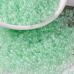 (RR271) Light Mint Green Lined Crystal AB Миюки круглые бусины рокайль, японский бисер, 8/0, (rr 271) светло-мятно-зеленый кристалл ab, 3 мм, отверстие : 1 мм, Около 422~455 шт / 10 г