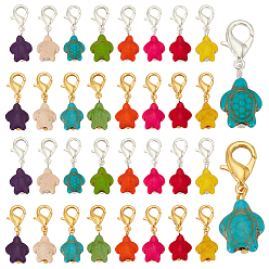 (52) Непрозрачная лаванда Подвеска из синтетической бирюзы, Сплав с застежкой, черепаха, разноцветные, 34 мм, 2 цвет, 28 шт / цвет, 56 шт / комплект