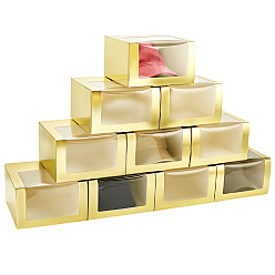 Gold Foldable Cardboard Gift Cap Storage Boxes with Clear PVC Window, Square, Gold, 19.5x19.5x12cm