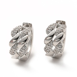 Платинированный Серьги-кольца из прозрачного кубического циркония, массивные серьги на петлях из покрытой латуни с длительным сроком службы для женщин, без кадмия и без свинца, Реальная платина, 17x18x9 мм, штифты : 1 мм