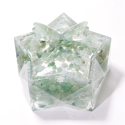 Зеленый Авантюрин Подарочные коробки из смолы, с натуральным зеленым авантюрином внутри коробок для ювелирных изделий, звезда, 95x95x80 мм