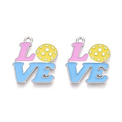 Платина Спортивные подвески из эмалевого сплава, слово «любовь» с чарами из огурцов, платина, 24.5x20x1 мм, отверстие : 1.6~1.8 мм
