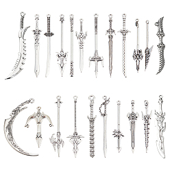 Античное Серебро Набор для поиска поделок для изготовления ювелирных изделий, включая звенья и подвески для люстр из сплава в тибетском стиле, нож, луна, меч и вилка, античное серебро, 47~71x4.5~30.5x1.4~4.5 мм, отверстие : 1~3 мм, 22 шт / коробка