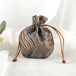 Светло-коричневый Шелковые сумки на шнурке, подарочная упаковка ювелирных изделий мешок для сережек упаковка браслета, плоско-круглые, загар, 12.5x10.5 см