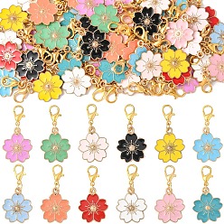 (52) Непрозрачная лаванда 60 шт 12 цвета сакура цветок сплав эмаль подвеска украшения, с карабин-лобстерами , разноцветные, 35 мм, 5 шт / цвет