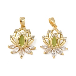 Разноцветный Латунные микро проложить кубического циркония подвески, кошачий глаз, цветок, стойки покрытие, без кадмия и без свинца, долговечный, золотые, красочный, 19x15.5x6 мм, отверстие : 3x5 мм