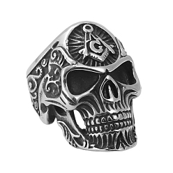 Antik Silber Farbe Edelstahl-Dichtungsringe, Schädel, Antik Silber Farbe, us Größe 11 (20.6 mm)