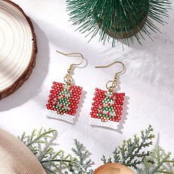 Золотой Прямоугольник с елочкой, стеклянный бисер с 304 подвесками из нержавеющей стали, золотые, 49x20.5 мм