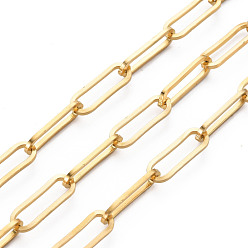 Настоящее золото 16K 304 цепи из нержавеющей стали, вакуумное покрытие pvd, пайки, с катушкой, овальные, реальный 16 k позолоченный, 15x5x1 мм, около 32.81 футов (10 м) / рулон