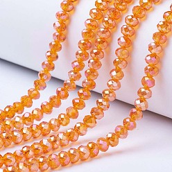 Dark Orange Electroplate Glass Beads Strands, AB Color Plated, Faceted, Rondelle, Dark Orange, 6x5mm, Hole: 1mm, about 85~88pcs/strand, 16.1~16.5 inch(41~42cm)