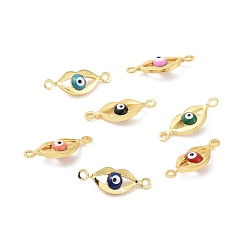 Mixed Color Brass Enamel Connector Charms, Cadmium Free & Lead Free, Real 18K Gold Plated, Lip with Evil Eye Pattern, Mixed Color, 5.5x16x3mm, Hole: 1.2mm