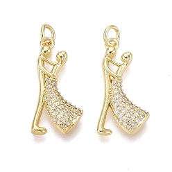 Настоящее золото 16K Подвески из латуни с микро-паве ко Дню святого Валентина, прозрачные циркониевые подвески, очарование танцующей пары, реальный 16 k позолоченный, 23x11x3.5 мм, отверстие : 3 мм, Перейти кольцо: 5x0.8 мм, 3 мм внутренним диаметром