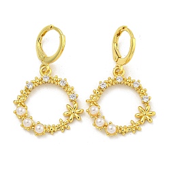 Настоящее золото 18K Кольцо-цветок с покрытием из латуни, паве из прозрачного кубического циркония, серьги-кольца для женщин, без кадмия и без свинца, долговечный, реальный 18 k позолоченный, 36x21 мм