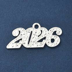 Серебро Подвески из сплава , число 2026 прелести, стойки покрытие, без кадмия, без никеля и без свинца, серебряные, 17.5x37.5x1.5 мм, отверстие : 2.5 мм
