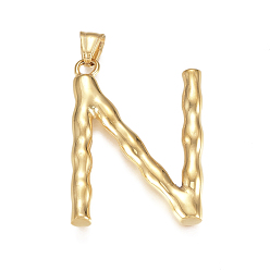 Letter N 304 подвески из нержавеющей стали, бамбуковая буква, золотые, letter.n, 48x33x5.5 мм, отверстие : 5x8 мм
