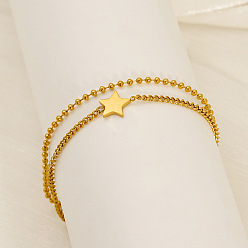 Золотой 304 Браслеты из нержавеющей стали с двухслойной цепочкой из шариков и якорной цепочкой, браслеты для женщин, звезда, золотые, 6.30 дюйм (16 см)