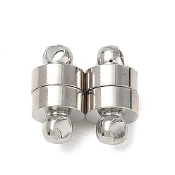 Platinum Brass Magnetic Clasps, Column, Cadmium Free & Lead Free, Rack Plating, Long-Lasting Plated, Platinum, 12x6mm, Hole: 2mm