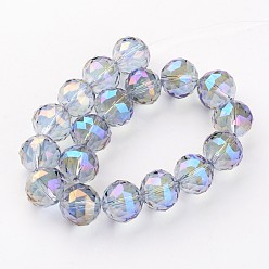 Lilac Electroplate Glass Bead Strands, Full Rainbow Plated, Faceted, Round, Lilac, 13.5mm, Hole: 2mm, about 18pcs/strand, 9 inch(23cm)