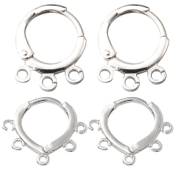 Посеребрённый 20шт 2 стиль латунные серьги-кольца Huggie Hoop фурнитура, с горизонтальными петлями, 925 серебро покрытием, 14~14.5x11.5x1.8~2 мм, отверстие : 1.6 мм, штифты : 0.9 мм, 10 шт / стиль