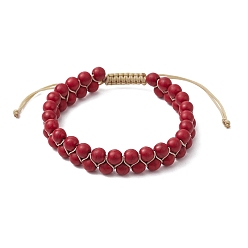 Темно-Красный Круглые синтетические бирюзовые плетеные браслеты из бусин, темно-красный, 1/2 дюйм (1.2 см), внутренний диаметр: 2-1/8~3-3/8 дюйм (5.3~8.5 см)