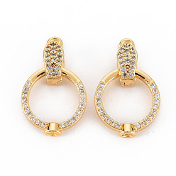 Настоящее золото 18K Латунное микропейв, прозрачный кубический цирконий, складные застежки, без никеля , кольцо, реальный 18 k позолоченный, 15x14x3.5 мм, отверстие : 2 мм, застежка : 11x4.5x6 mm, отверстие : 1.6 мм
