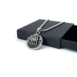 Нержавеющая Сталь Цвет Ожерелья из нержавеющей стали с круглым кулоном в форме скелета для мужчин, цвет нержавеющей стали