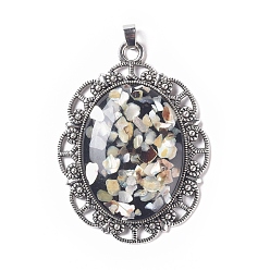 Antique Silver Alloy Glass Big Pendants, Religion, Oval with Virgin Mary, Colorful, Antique Silver, 60.5x45.5x10mm, Hole: 5x6mm